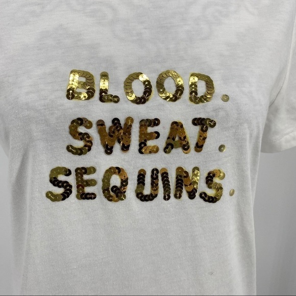 Bow & Drape Womens Blood Sweat Sequins Slogan Tee - Picture 6 of 15